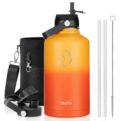 Buzio Duet Series Water Bottle with 2 Lids and Sleeve 1.9L - Yellow Orange
